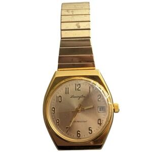 Vintage Lexington Gold Tone Quartz‎ Watch Men's Classic Stretch Band Date